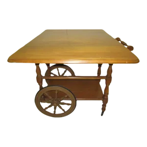 1960s Vintage Cart Bar Maple Colonial Early American Drop Leaf Bar Cart Tea One Drawer
