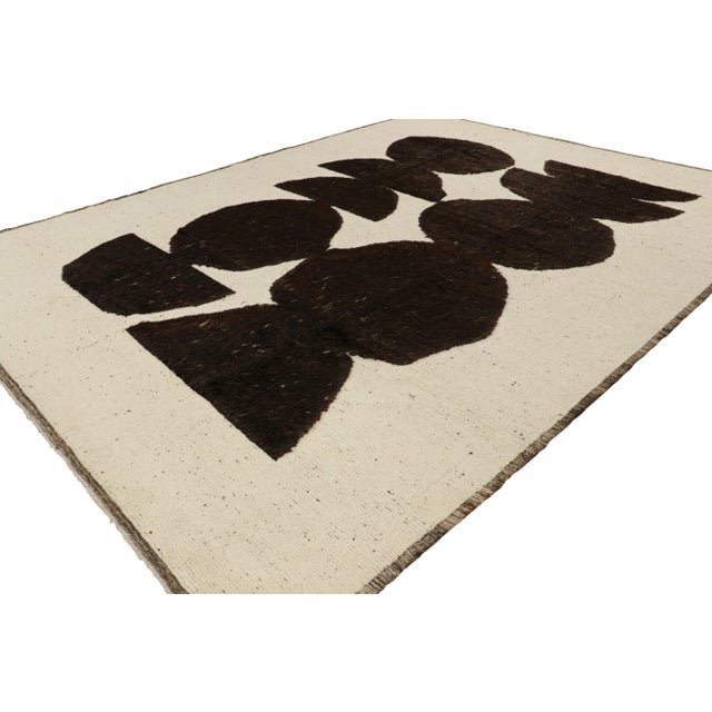 Rug & Kilim Rug & Kilim’s Moroccan Style Rug in Cream White with Brown Geometric Patterns - 14x20 For Sale - Image 4 of 7