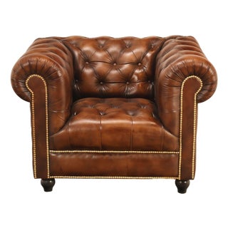 Chesterfield Style Brown Tufted Leather Club Chair For Sale