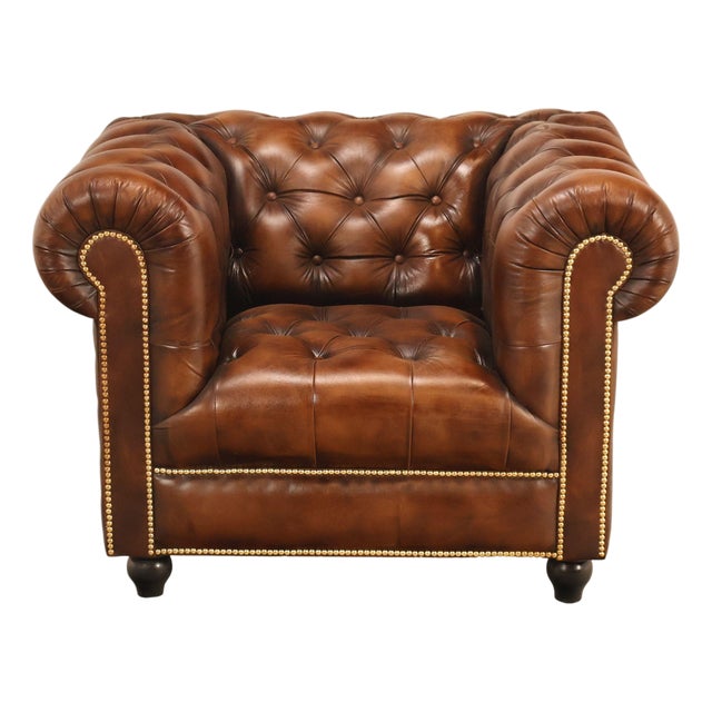 Chesterfield Style Brown Tufted Leather Club Chair For Sale