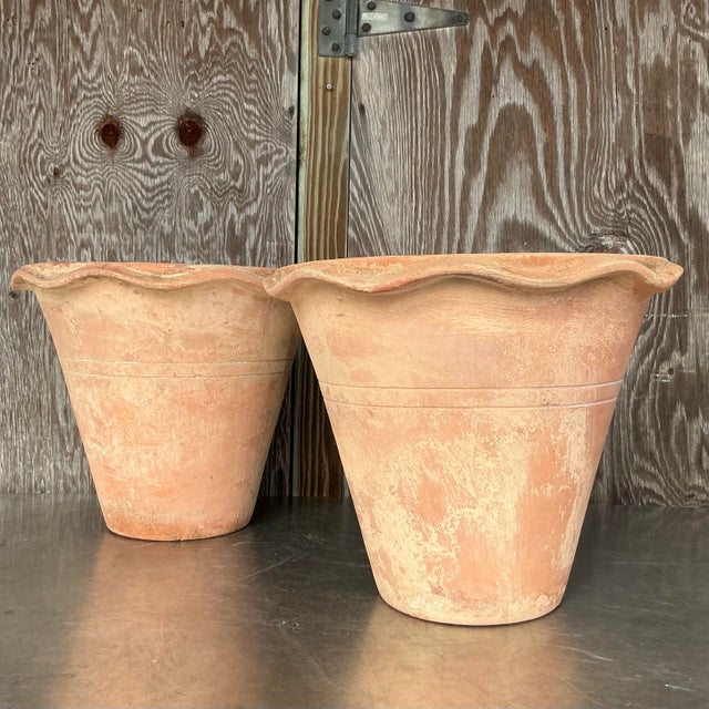 Late 20th Century Vintage Boho Terra Cotta Over Fiberglass Planters - a Pair For Sale - Image 5 of 5
