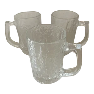 Vintage Glacier Pattern Frosted Handle Beer Glasses- Set of 3