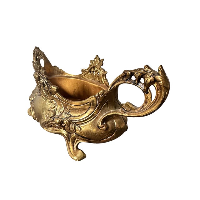 Art Nouveau Antique Art Nouveau Brass Jardinière Cachepot With Floral Relief & Pierced Handles, C. 1900–1920 For Sale - Image 3 of 8