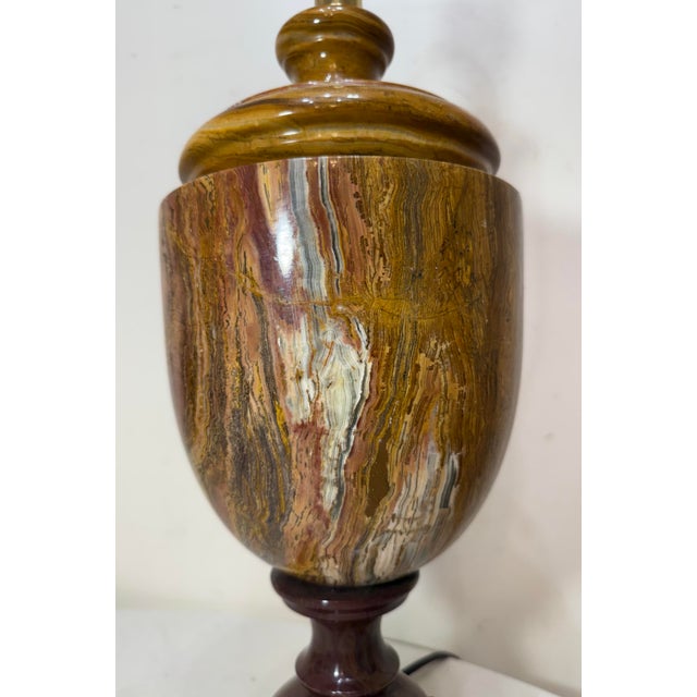 1980s Abstract Large Solid Heavy Brown Purple Green Onyx Stone Electric Table Lamp Light For Sale - Image 4 of 16