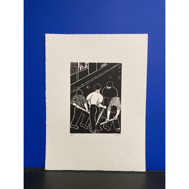 Dominique Le Blaise, The Workers, Woodcut Print on Paper, 1980 For Sale - Image 13 of 15