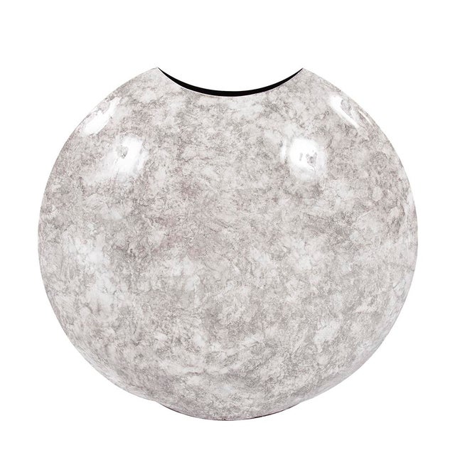 Modern Round Gray Marbled Iron Disc Vase- Large For Sale - Image 3 of 10