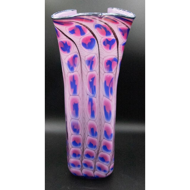 Tom Philabaum Art Glass Reptilian Bag Vase - Signed - 1996 - 14" H For Sale - Image 4 of 6