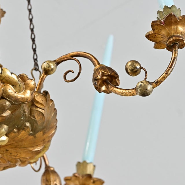 Brass 19th Century Neoclassical Giltwood Candle Chandelier For Sale - Image 8 of 12
