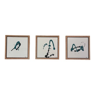Paintings “Echos in Teal” by Chae Flux - Set of 3, Framed For Sale