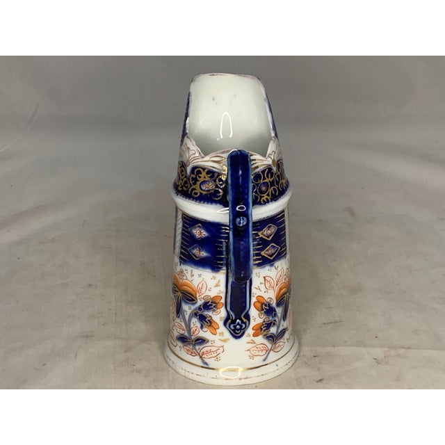 19th Century 19th Century Derby Imari Porcelain Creamer: Blue Red Floral, Gold Gilt For Sale - Image 5 of 10