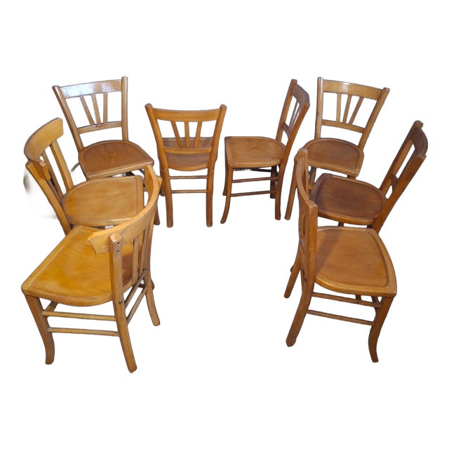 Bistro Chairs in Beech from Luterma, 1950s, Set of 8 For Sale