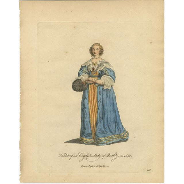 Jefferys, English Lady of Quality in 1640 with Feather Fan, 1757, Engraving For Sale - Image 3 of 9