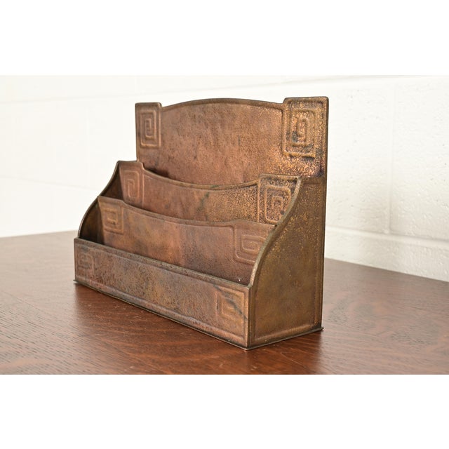 Tiffany Studios Tiffany Studios New York Art Deco Greek Key Bronze Letter Rack For Sale - Image 4 of 13