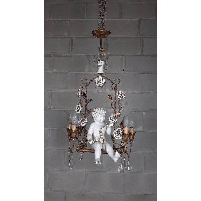 Antique Chandelier in Ceramic and Iron, 1950s For Sale - Image 10 of 18