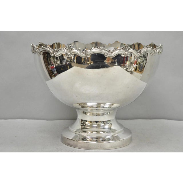 Vintage Large Silver Plated Pedestal Base Punch Bowl Set w/ 12 Pedestal Base Cups and Ladle (14 Pc Set). Circa Late 20th...
