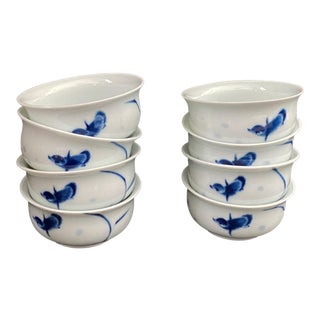Chinoiserie Blue and White Tea Cup Collection - Set of 8 For Sale