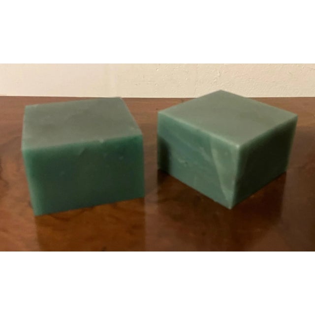 Mid-Century Modern Green Agate Stone Square Display Base Block Cubes or Candlesticks - a Pair For Sale - Image 3 of 13
