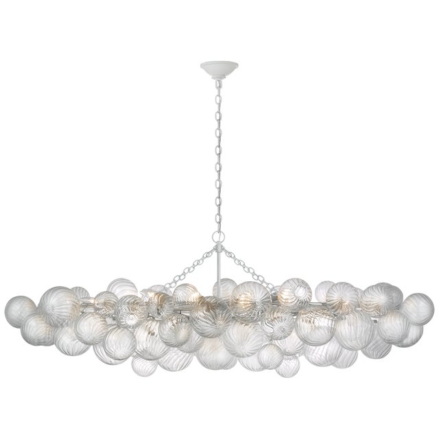 Transitional Julie Neill for Visual Comfort Signature Talia Large Linear Chandelier in Plaster White with Clear Swirled Glass For Sale - Image 3 of 6