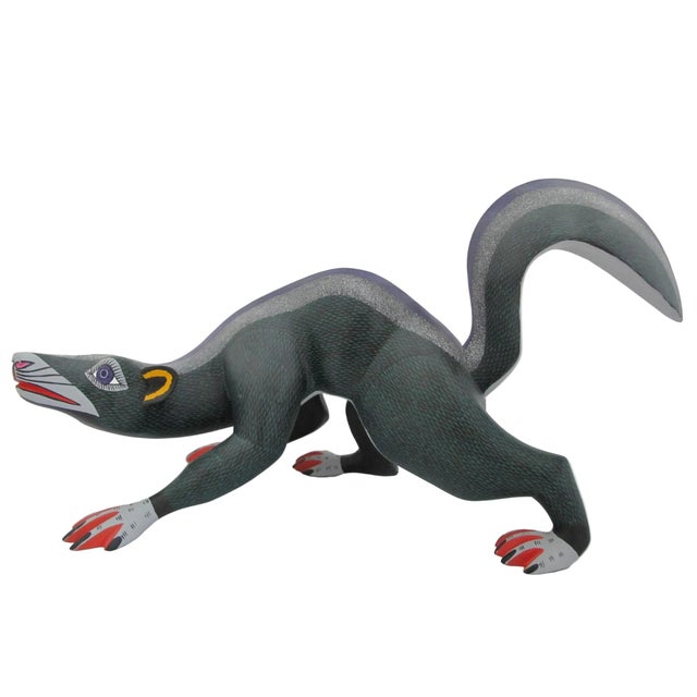 Large Alebrije Colorful Skunk Mexican Folk Art Wood Carving Figurine Sculpture For Sale - Image 12 of 14