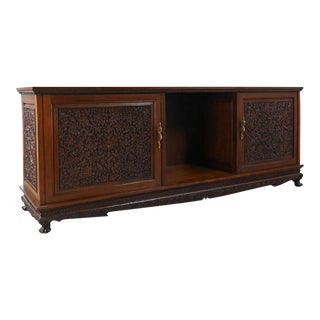 Mid 20th Chinoiserie Hand Carved Rosewood Credenza Buffet Cabinet From Bangkok Thailand For Sale