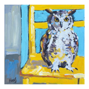 Owl on Yellow Chair Oil Painting Original