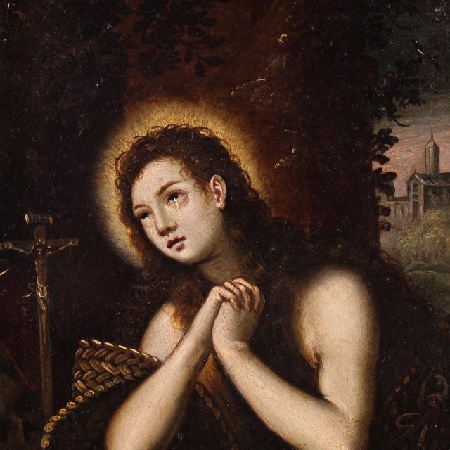 Venetian School Artist, Penitent Magdalene, 1640, Oil on Copper For Sale - Image 6 of 15