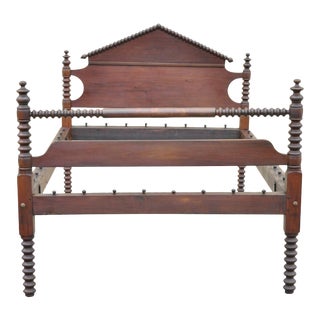 19th Century Jerry Lind Style 3/4 Full Size Cherry Spool Spindle Bed Frame For Sale