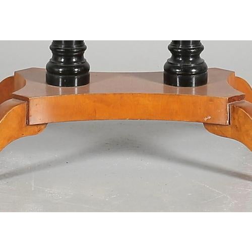 Biedermeier Swedish Drop-Leaf Pedestal Table in Golden Birch Marquetry Ormolu, 1890s For Sale - Image 3 of 5