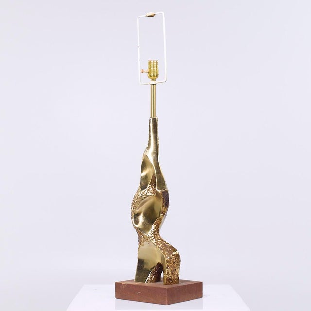 Laurel Mid Century Brutalist Brass Table Lamps - Pair For Sale - Image 9 of 9