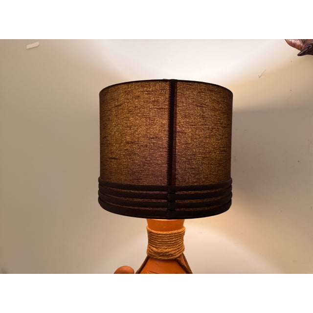 Chocolate Mid 20th Century Southwestern Tribal Terracotta Pottery Lamp For Sale - Image 8 of 12