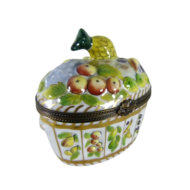 1980s 1980s Limoges France Peint Main Fruit Basket Trinket Box . Hand Painted . Pineapple Finial . Signed Cs For Sale - Image 5 of 13