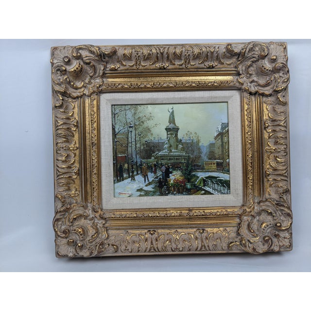 Wood Framed European Winter Street Scene Original Oil Painting Signed Gerald Kott, Mid-20th Century For Sale - Image 7 of 18