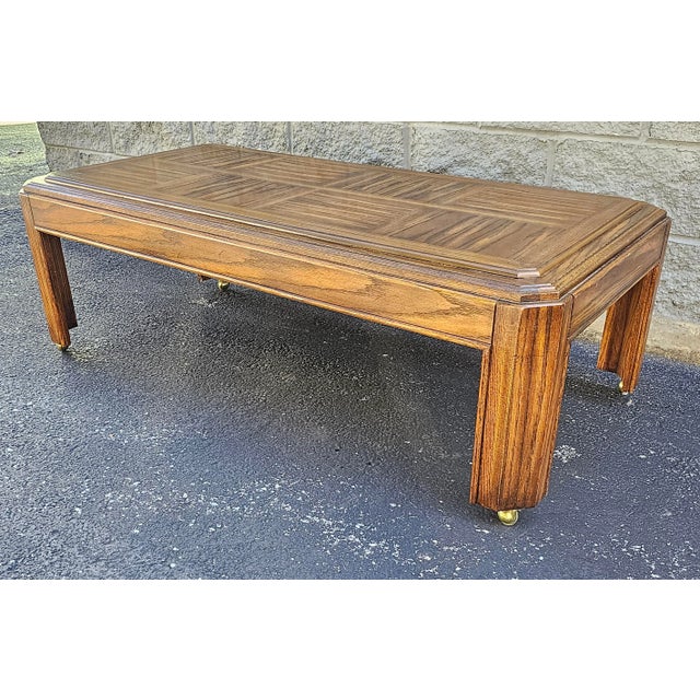 Late 20th Century Oak Parquetry Top Coffee Table on Casters For Sale - Image 4 of 7