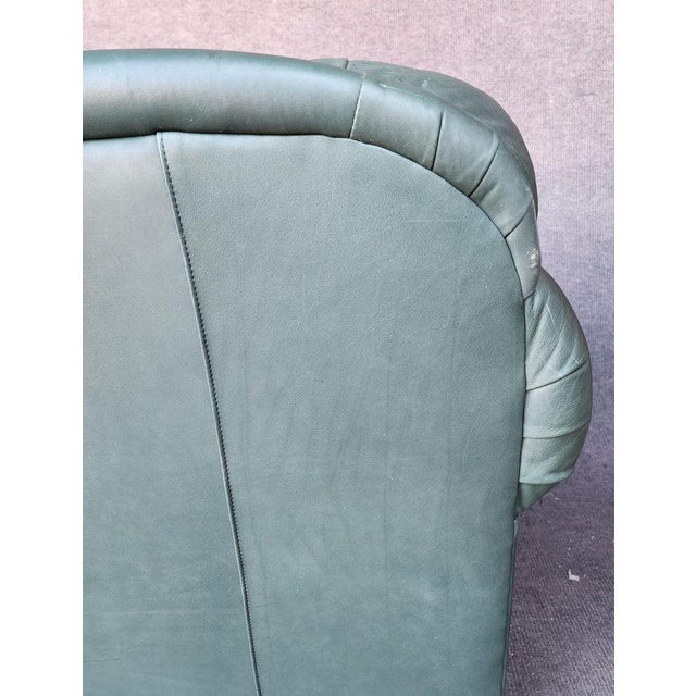 Animal Skin Drexel Blue and Brown Two Tone Leather Sofa With Nailheads Pella Soft Leather For Sale - Image 7 of 9