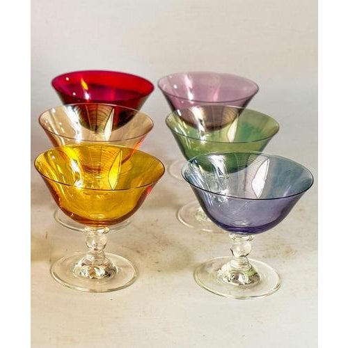 Vintage Chromatic Colored Champagne Glasses, Set of 6 For Sale - Image 3 of 16