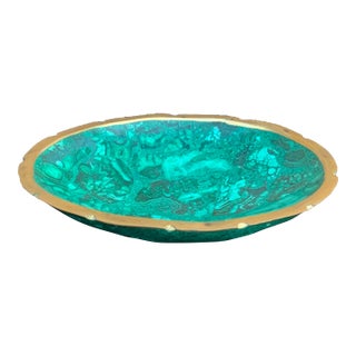 Vintage Malachite Brass Rimmed Bowl For Sale