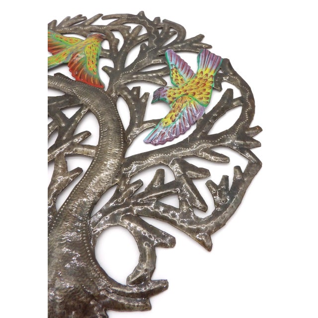 Haitian Metal Wall Folk Art | Hand-Painted Tree of Life | Croix Des Bouquets For Sale - Image 4 of 8