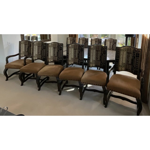 Reduced to Sell Custom Oval Dining Set Solid Wood and Natural Granite Inlay With 10 Handcrafted Chairs For Sale - Image 11 of 11