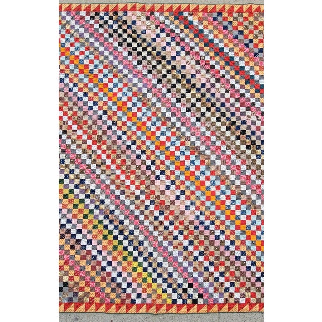 Folk Art 19Thc Postage Stamp Quilt / Trip Around the World For Sale - Image 3 of 7