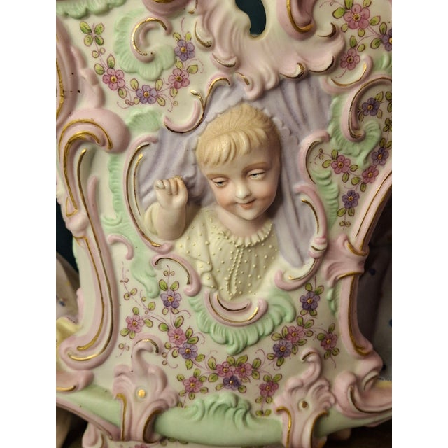 Antique Heubach Bisque Porcelain Centerpiece Cherub Figural Large Vase Mold 173 For Sale - Image 13 of 18