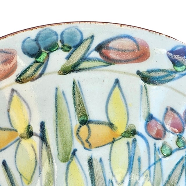 Large Hand Painted Floral Studio Pottery Porcelain Centerpiece Bowl 11" For Sale - Image 12 of 16