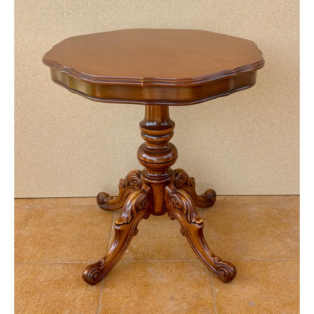 20th Century Spanish Carved Wood Pedestal Side Table, 1950 For Sale - Image 6 of 16