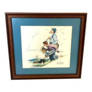 Norman Rockwell “Going Fishing” – Framed Art Print 1970-1979 Reproduction For Sale