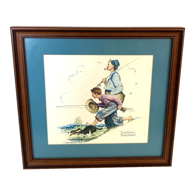 Norman Rockwell “Going Fishing” – Framed Art Print 1970-1979 Reproduction For Sale