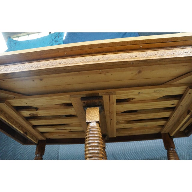 Antique American Victorian Arts & Crafts Quartersawn Oak & Marble Dining Table For Sale - Image 12 of 15