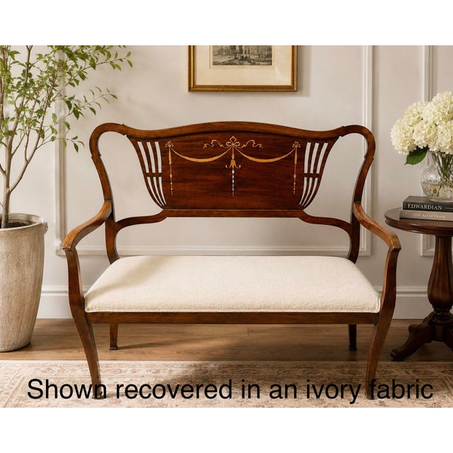 Early 20th Century Federal Revival Inlaid Wood Two-Seat Settee For Sale - Image 12 of 12
