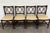 This is a stunning set of four vintage Hepplewhite-style Sheraton revival traditional mahogany dining chairs featuring...