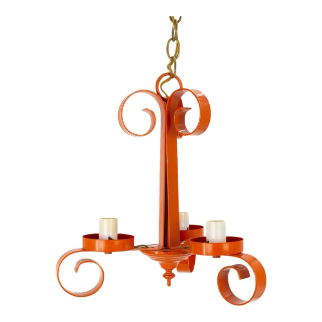 Richard Essig Mid Century Orange Pop Art 3 Light Chandelier For Sale