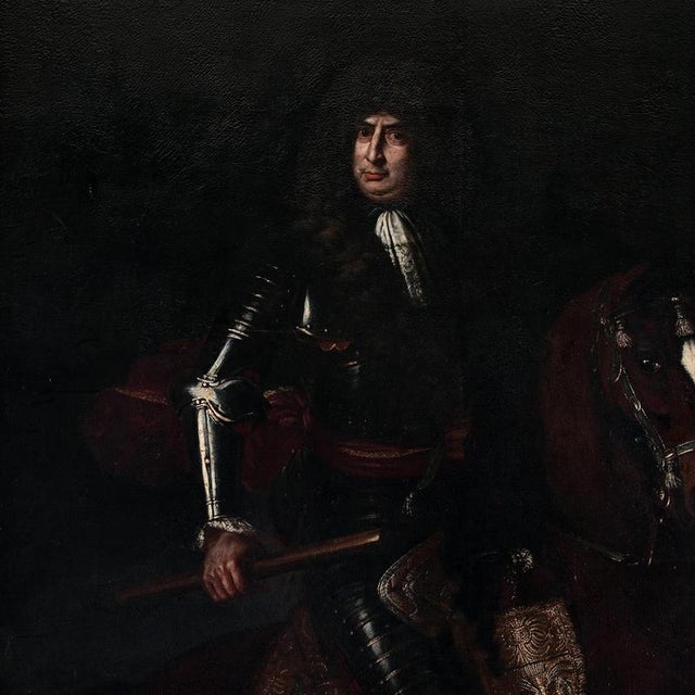 Wood Jacob Van Schuppen, Life-Size Baroque Equestrian Portrait of the King of Sardinia, 1600s, Oil on Canvas For Sale - Image 7 of 9