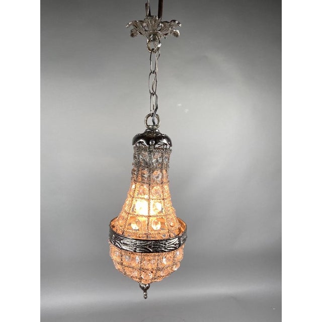 French 1980s French Louis XVI Silver Bronze Basket Chandelier 1Pc For Sale - Image 3 of 8